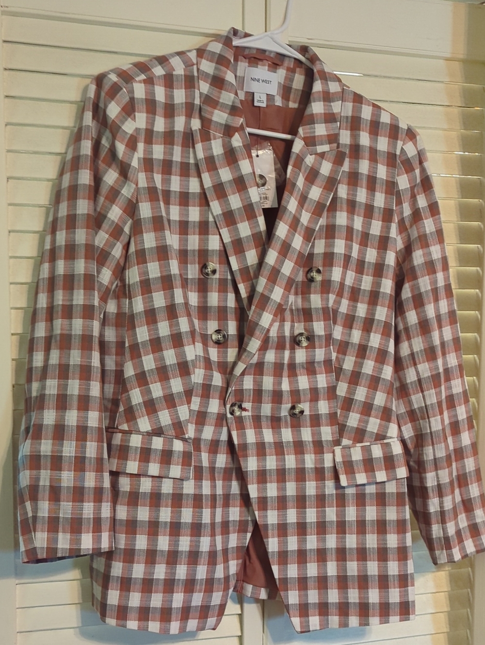 Matching Nine West Blazer & Short Set Orange Gray Plaid